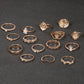 Retro Beauty Head Portrait Gold Coin Cross Pattern Love Fatima Palm Ring 15-piece Ring Set