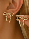 Gold bow earrings, simple and stylish glossy earrings